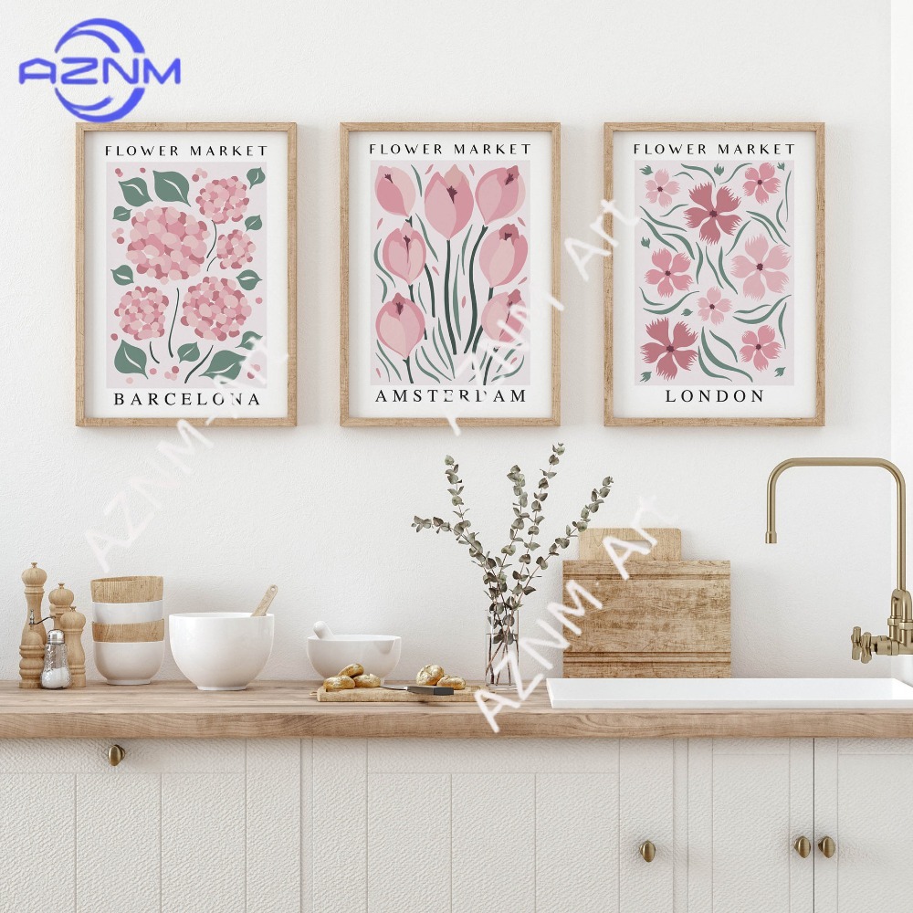 Lighting Decoration Ideas - 1Pc/3Pcs Pôster em Estilo Aquarela, Rosa,